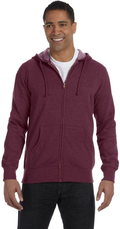 Am image of a Custom Econscious Men's 7 oz. Organic Recycled Heathered Full Zip Hood in Berry!