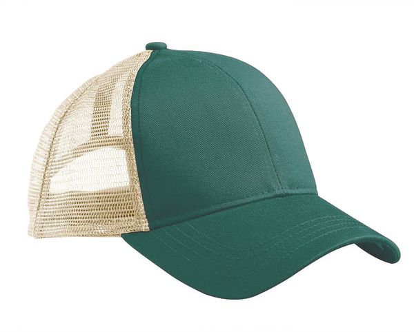 Am image of a Custom Econscious Eco Trucker Organic Recycled Hat in Emerald Forest/Oyster!