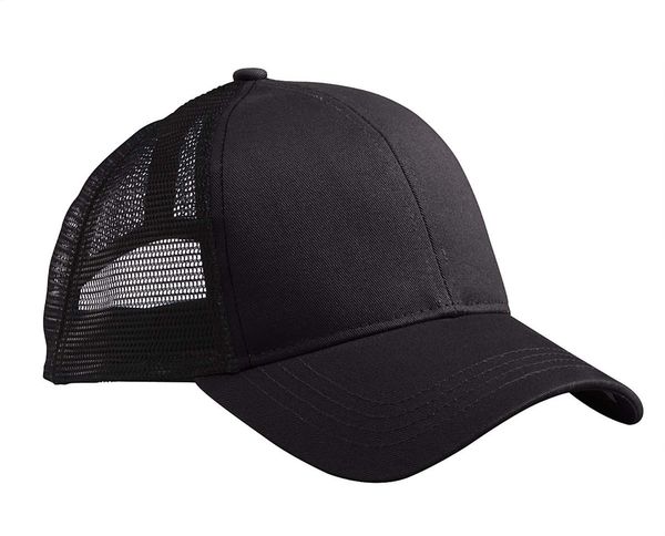 Am image of a Custom Econscious Eco Trucker Organic Recycled Hat in Black/Black!