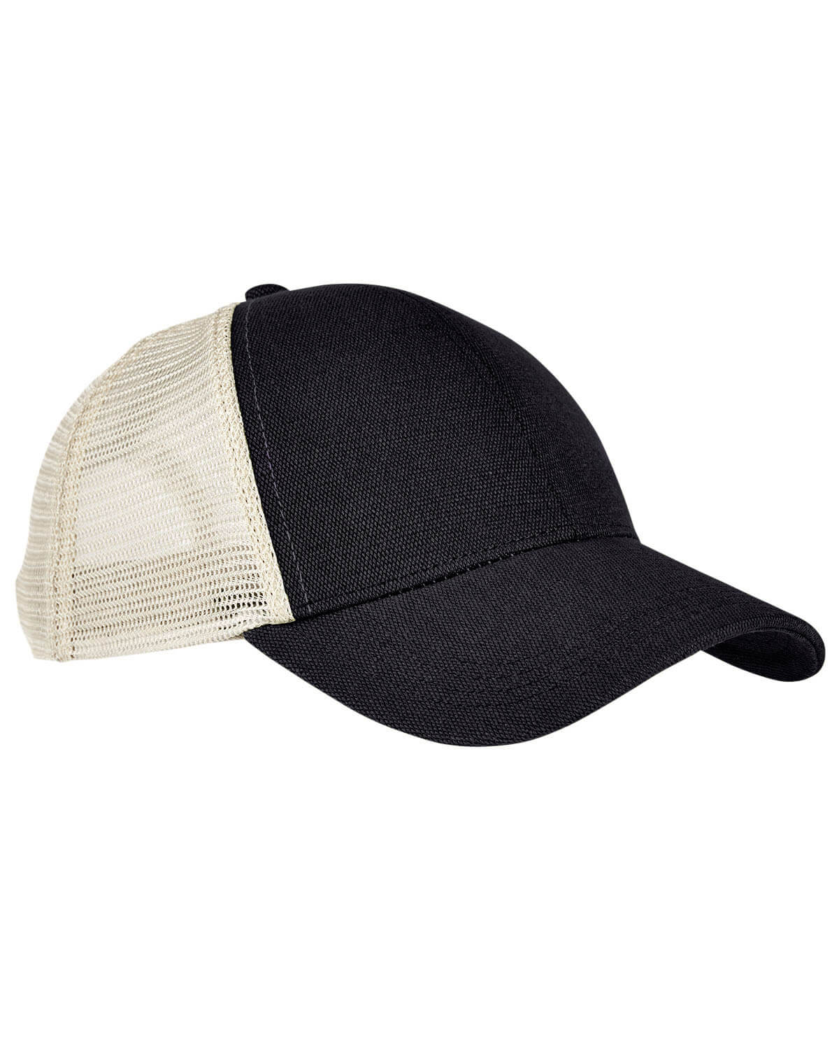 Econscious Unisex Hemp Eco Trucker Recycled Polyester Mesh Cap in Black/Oyster