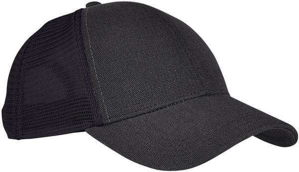 Am image of a Custom Econscious Unisex Hemp Eco Trucker Recycled Polyester Mesh Cap in Black!