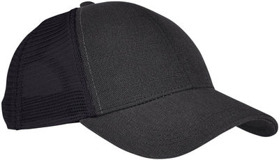 Am image of a Custom Econscious Unisex Hemp Eco Trucker Recycled Polyester Mesh Cap in Black!