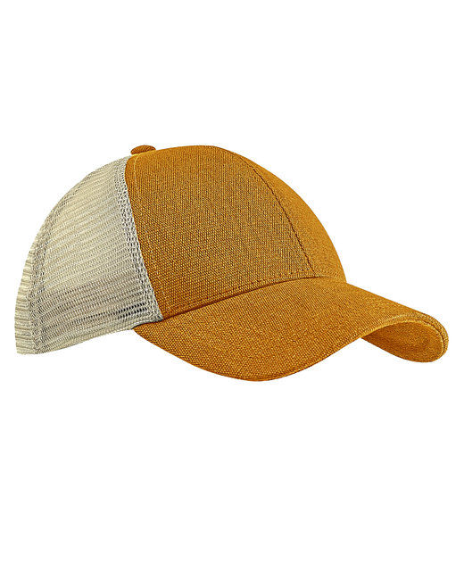 Econscious Unisex Hemp Eco Trucker Recycled Polyester Mesh Cap in Old Gold/Oyster
