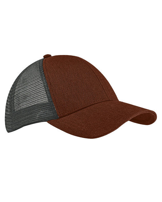 Econscious Unisex Hemp Eco Trucker Recycled Polyester Mesh Cap in Sienna/Black