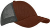 Am image of a Custom Econscious Unisex Hemp Eco Trucker Recycled Polyester Mesh Cap in Sienna/Black!