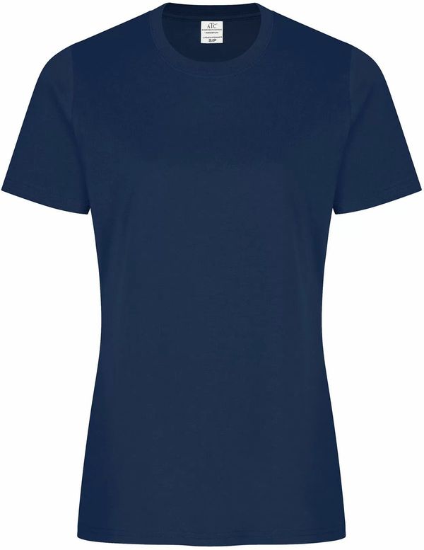 Am image of a Custom ATC everyday Ring Spun Cotton Ladies Tee in Navy!