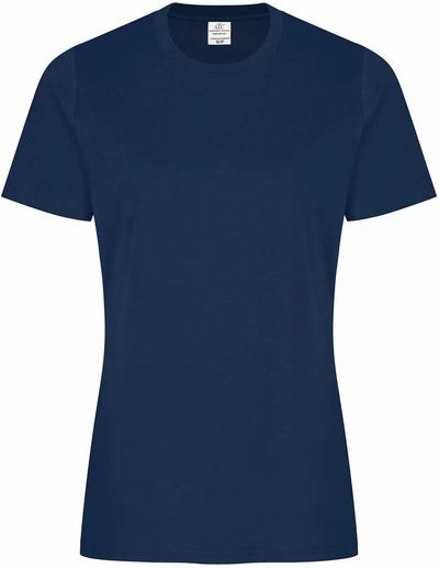 Am image of a Custom ATC everyday Ring Spun Cotton Ladies Tee in Navy!
