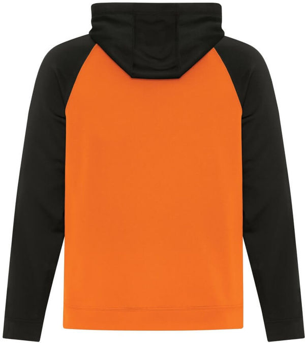 Am image of a Custom ATC Game Day Fleece Two Tone Hooded Sweatshirt in Deep Orange/Black!