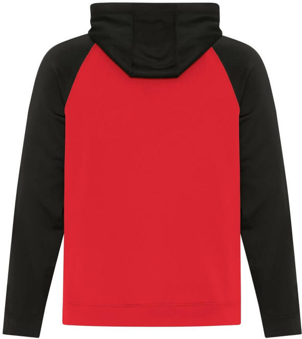 Am image of a Custom ATC Game Day Fleece Two Tone Hooded Sweatshirt in True Red/Black!