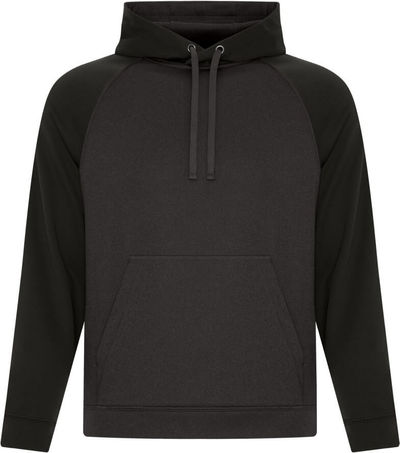 Am image of a Custom ATC Game Day Fleece Two Tone Hooded Sweatshirt in Charcoal/Black!