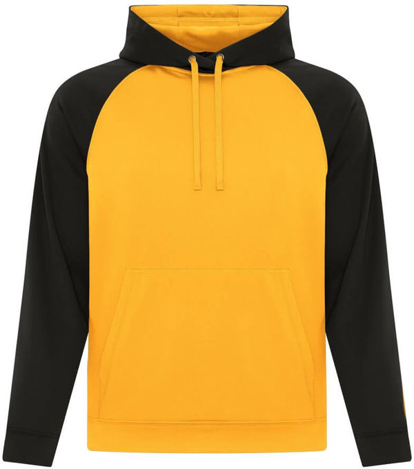 Am image of a Custom ATC Game Day Fleece Two Tone Hooded Sweatshirt in Gold/Black!