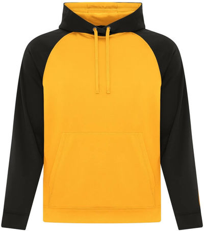 Am image of a Custom ATC Game Day Fleece Two Tone Hooded Sweatshirt in Gold/Black!