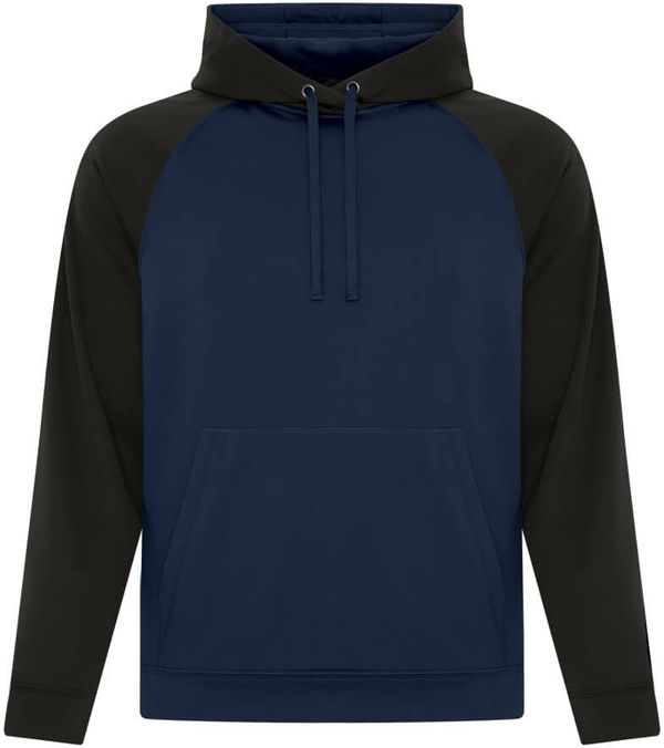 Am image of a Custom ATC Game Day Fleece Two Tone Hooded Sweatshirt in True Navy/Black!