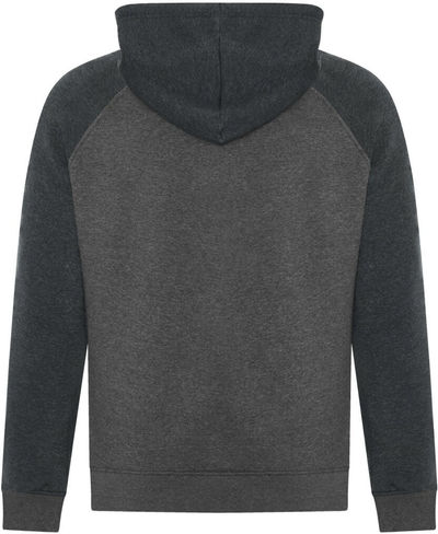 Am image of a Custom ATC Esactive Vintage Two Tone Hooded Sweatshirt in Black Heather/Charcoal Heather!