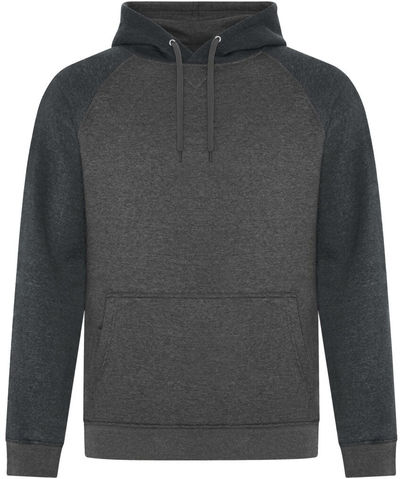 Am image of a Custom ATC Esactive Vintage Two Tone Hooded Sweatshirt in Black Heather/Charcoal Heather!