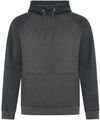 Am image of a Custom ATC Esactive Vintage Two Tone Hooded Sweatshirt in Black Heather/Charcoal Heather!