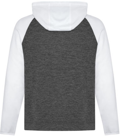 Am image of a Custom ATC Dynamic Heather Fleece Two Tone Hooded Sweatshirt in Charcoal Dynamic/White!