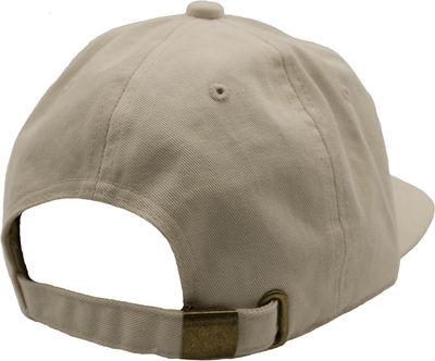 Am image of a Custom Nissi Washed Cotton Flat Bill Cap in Light Beige!