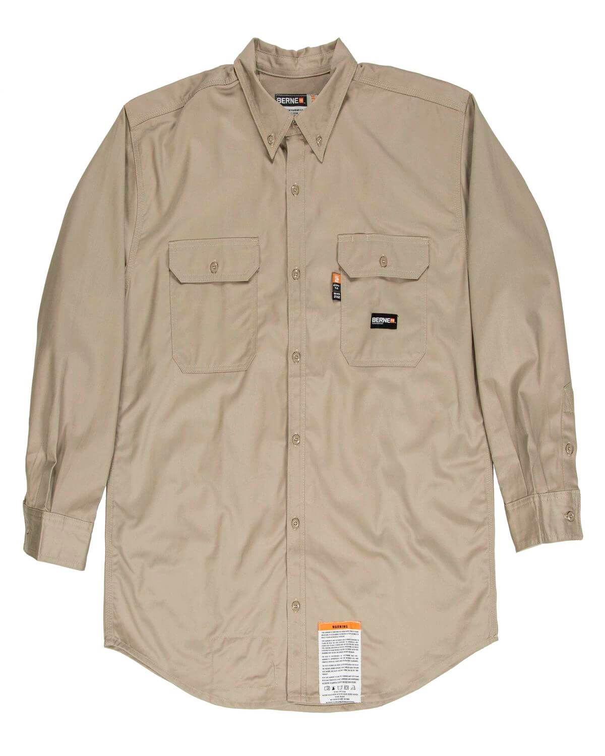 Berne Mens Flame Resistant Button Down Work Shirt in Khaki