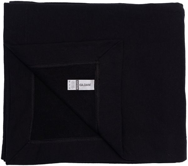 Am image of a Custom Gildan Heavy Blend Fleece Stadium Blanket in BLACK!