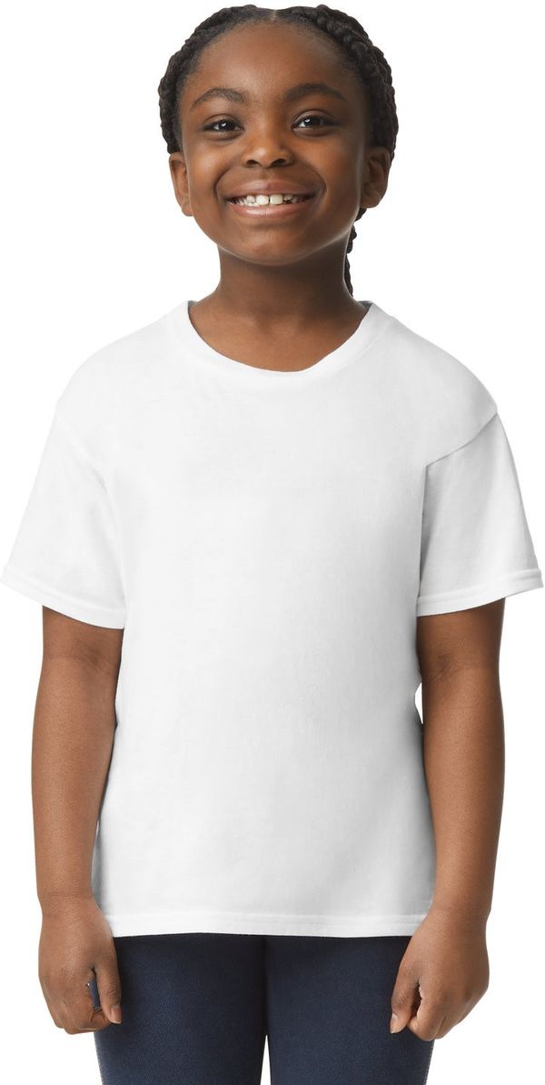 Am image of a Custom Gildan Youth Softstyle T Shirt in WHITE!