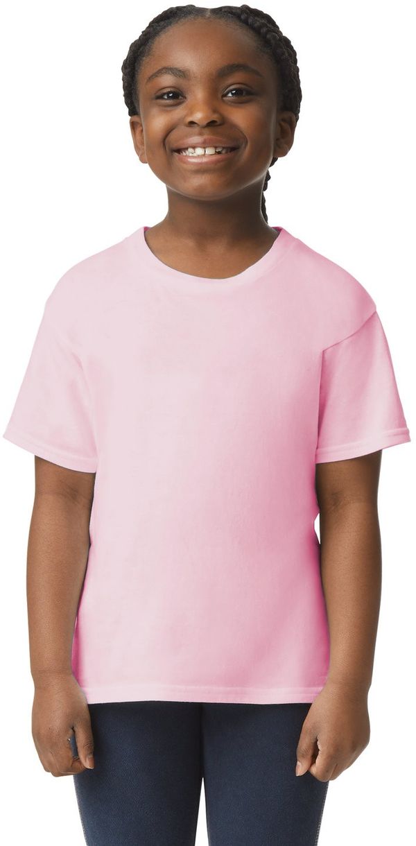 Am image of a Custom Gildan Youth Softstyle T Shirt in LIGHT PINK!