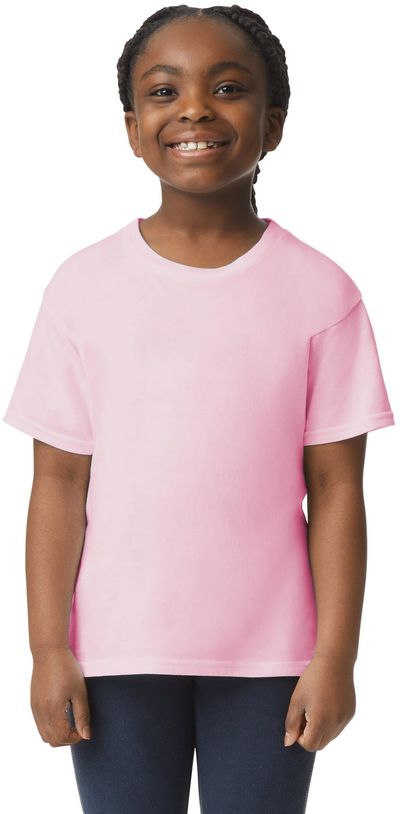 Am image of a Custom Gildan Youth Softstyle T Shirt in LIGHT PINK!