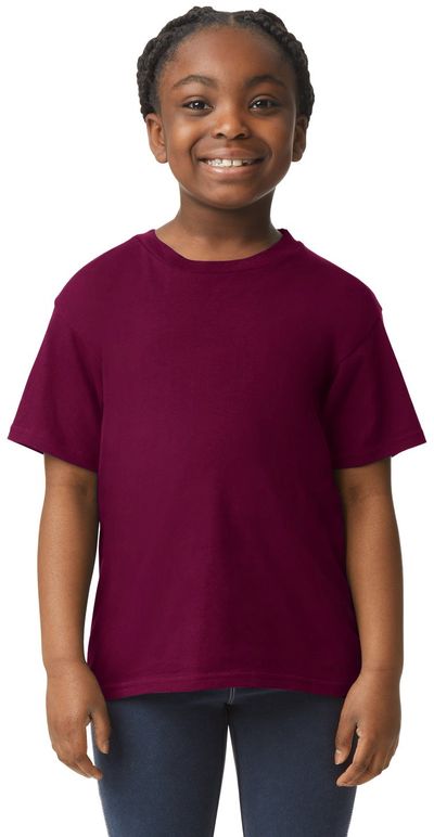 Am image of a Custom Gildan Youth Softstyle T Shirt in MAROON!