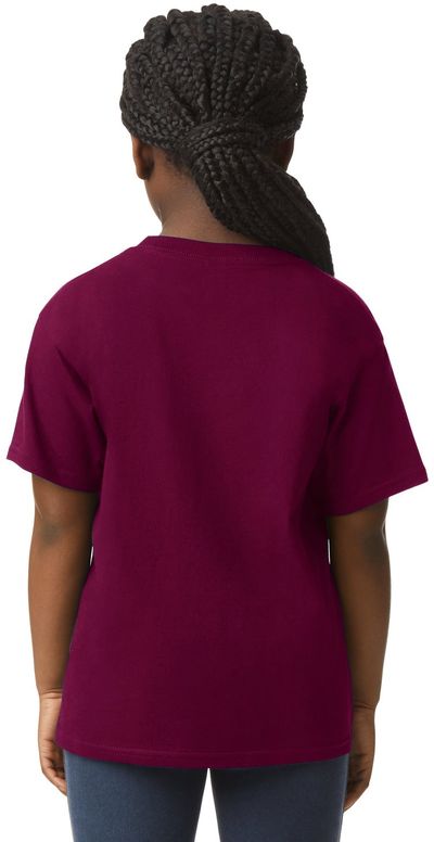 Am image of a Custom Gildan Youth Softstyle T Shirt in MAROON!