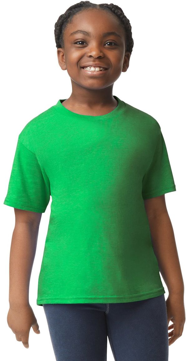 Am image of a Custom Gildan Youth Softstyle T Shirt in IRISH GREEN!