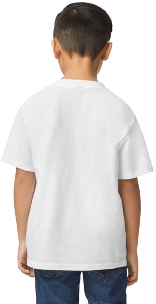 Am image of a Custom Gildan Youth Softstyle Midweight T Shirt in WHITE!
