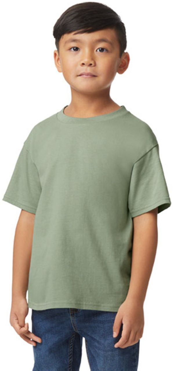 Am image of a Custom Gildan Youth Softstyle Midweight T Shirt in SAGE!