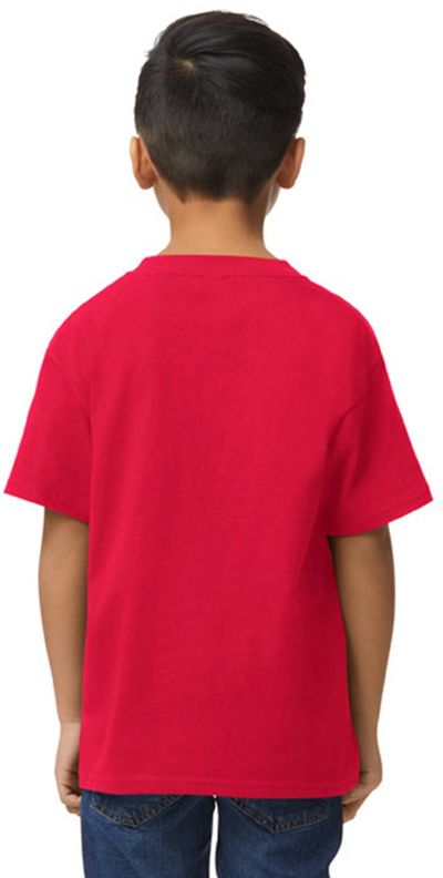 Am image of a Custom Gildan Youth Softstyle Midweight T Shirt in RED!