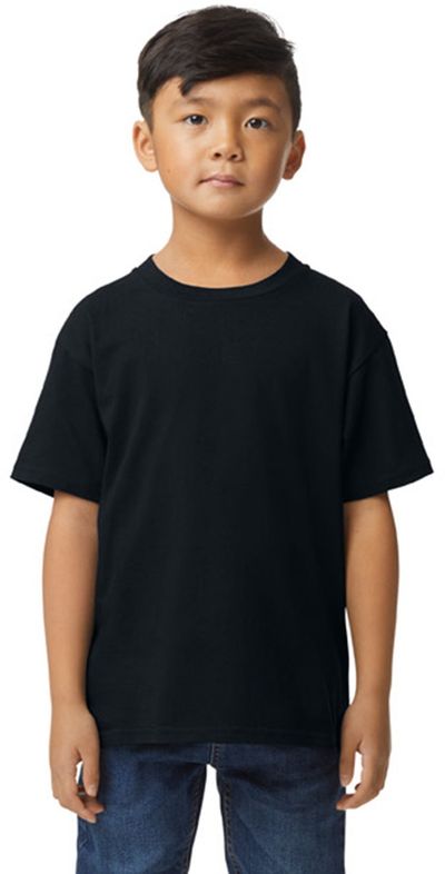 Am image of a Custom Gildan Youth Softstyle Midweight T Shirt in PITCH BLACK!
