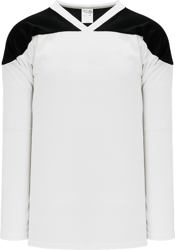 An image of a Custom Athletic Knit League Series Hockey Jersey in White/Black!