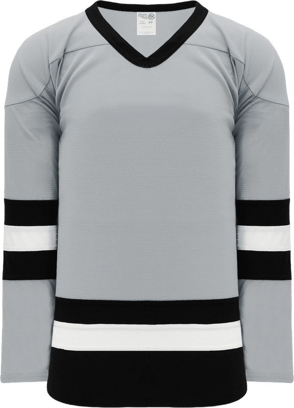 Am image of a Custom Athletic Knit League Series Mid Hockey Jersey in Grey/Black/White!