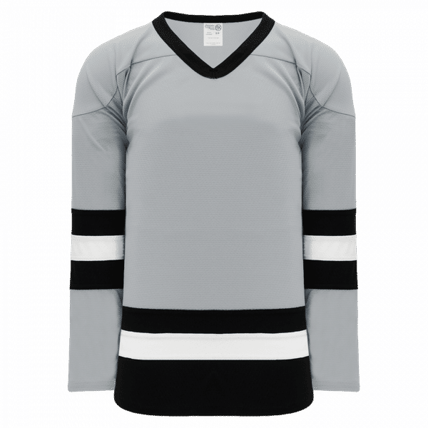 Am image of a Custom Athletic Knit Youth League Series Mid Hockey Jersey in Grey/Black/White!