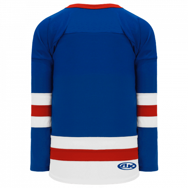 Am image of a Custom Athletic Knit League Series Mid Hockey Jersey in Royal/White/Red!