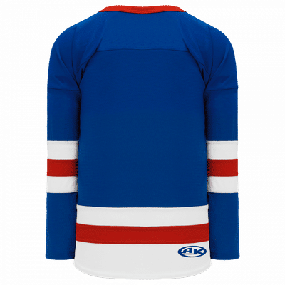 Am image of a Custom Athletic Knit Youth League Series Mid Hockey Jersey in Royal/White/Red!