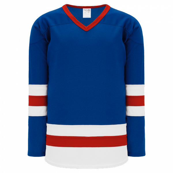 Am image of a Custom Athletic Knit Youth League Series Mid Hockey Jersey in Royal/White/Red!
