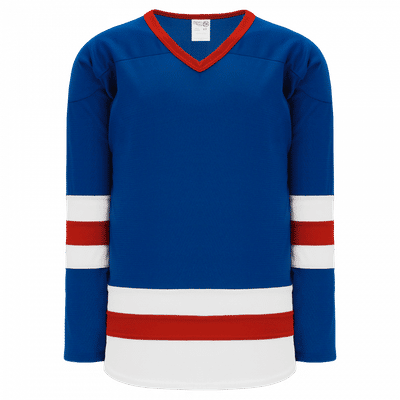 Am image of a Custom Athletic Knit Youth League Series Mid Hockey Jersey in Royal/White/Red!