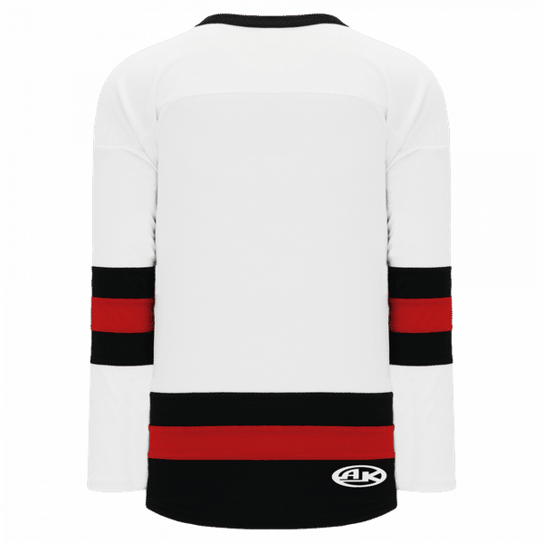 Am image of a Custom Athletic Knit Youth League Series Mid Hockey Jersey in White/Black/Red!