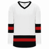 Am image of a Custom Athletic Knit Youth League Series Mid Hockey Jersey in White/Black/Red!