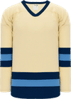 An image of a Custom Athletic Knit League Series Mid Hockey Jersey in Sand/Navy/Sky!