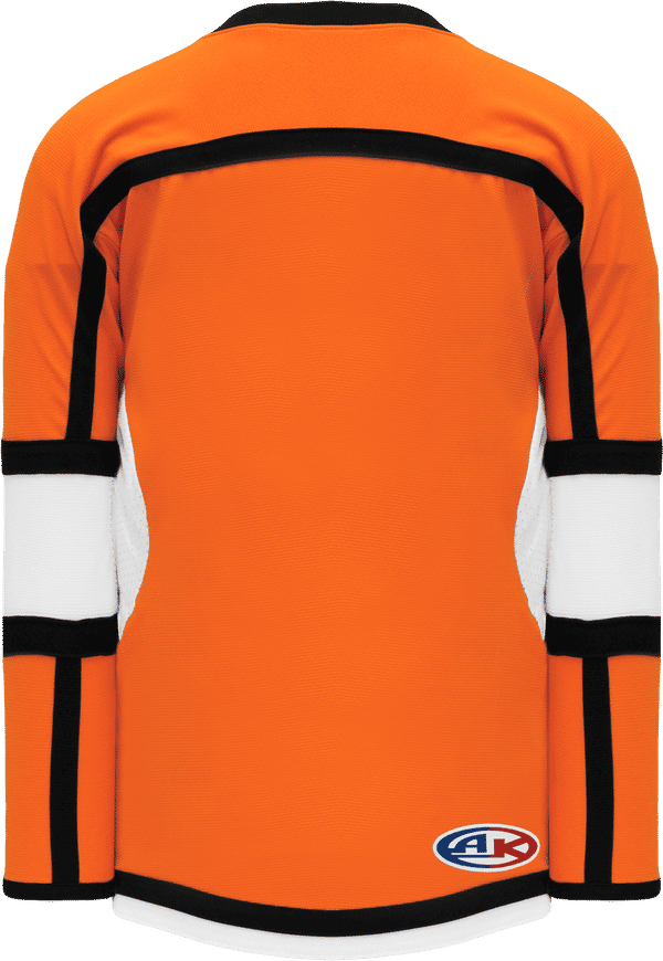 Am image of a Custom Athletic Knit Select Series Hockey Jersey in Orange/White/Black!