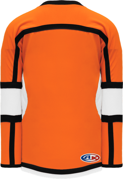 Am image of a Custom Athletic Knit Select Series Hockey Jersey in Orange/White/Black!