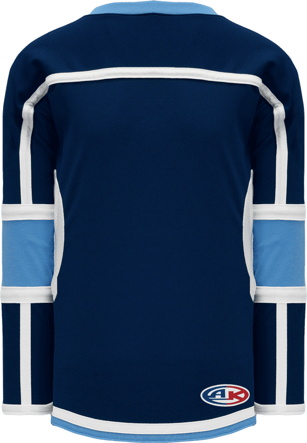 Am image of a Custom Athletic Knit Select Series Hockey Jersey in Navy/White/Sky!