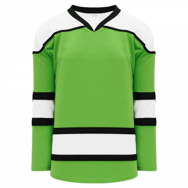 Am image of a Custom Athletic Knit Youth Select Series Mid Hockey Jersey in Lime Green/White/Black!