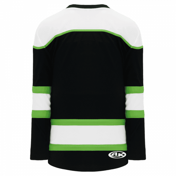 Am image of a Custom Athletic Knit Youth Select Series Mid Hockey Jersey in Black/White/Lime Green!
