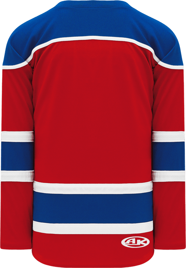 Am image of a Custom Athletic Knit Select Series Mid Hockey Jersey in Red/Royal/White!